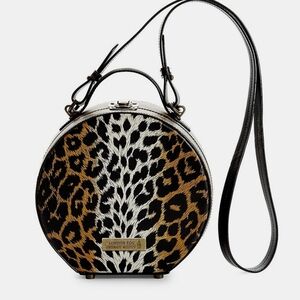 NWT LONDON FOG x JEREMY SCOTT Leopard Print Leather Hat Box Crossbody Bag